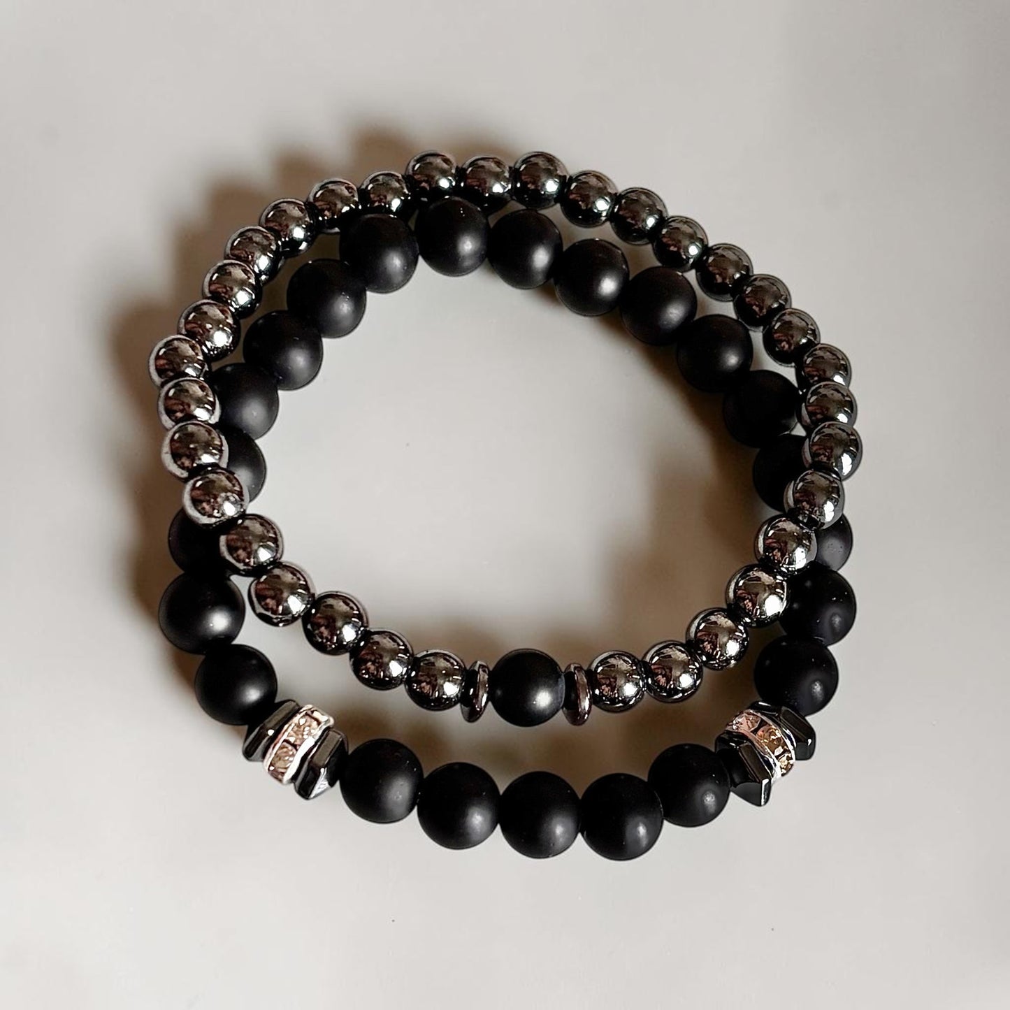 Juego de 2 pulseras de cuentas de piedra