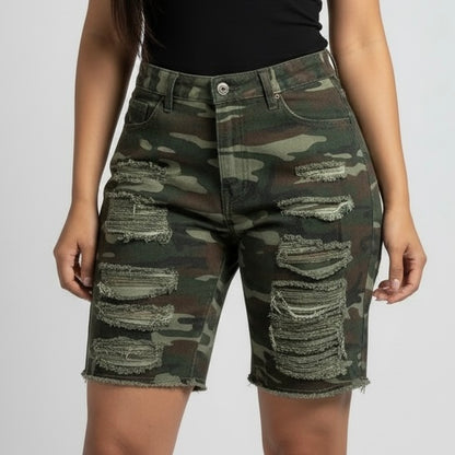 Pantalones cortos de camuflaje multicolor para mujer Broken Holes
