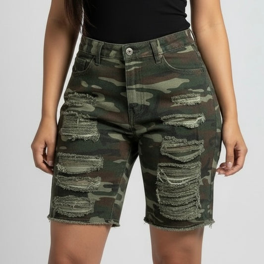 Broken Holes Women Camo Multicolor Shorts