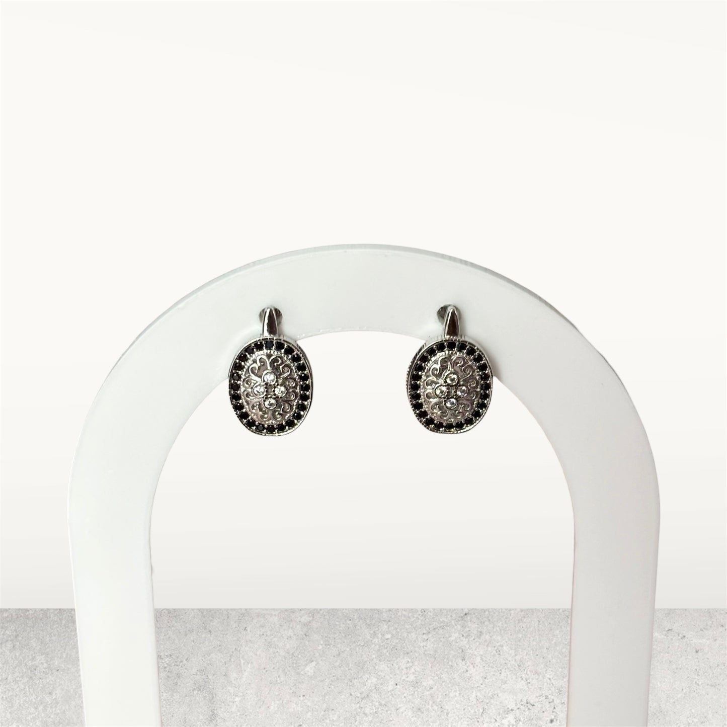 Oval Black Spinel Hoop Earrings