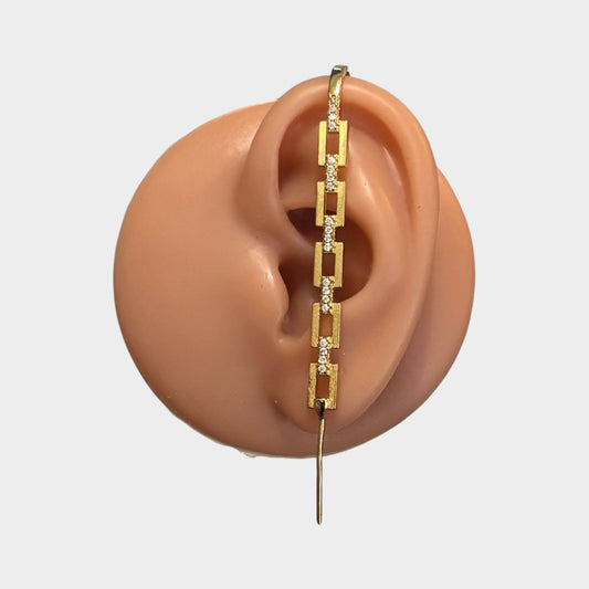 One Piece Crystals Long Gold Earring
