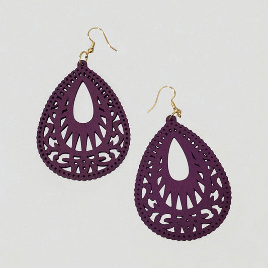 Wood Hollow Out Drop Earrings