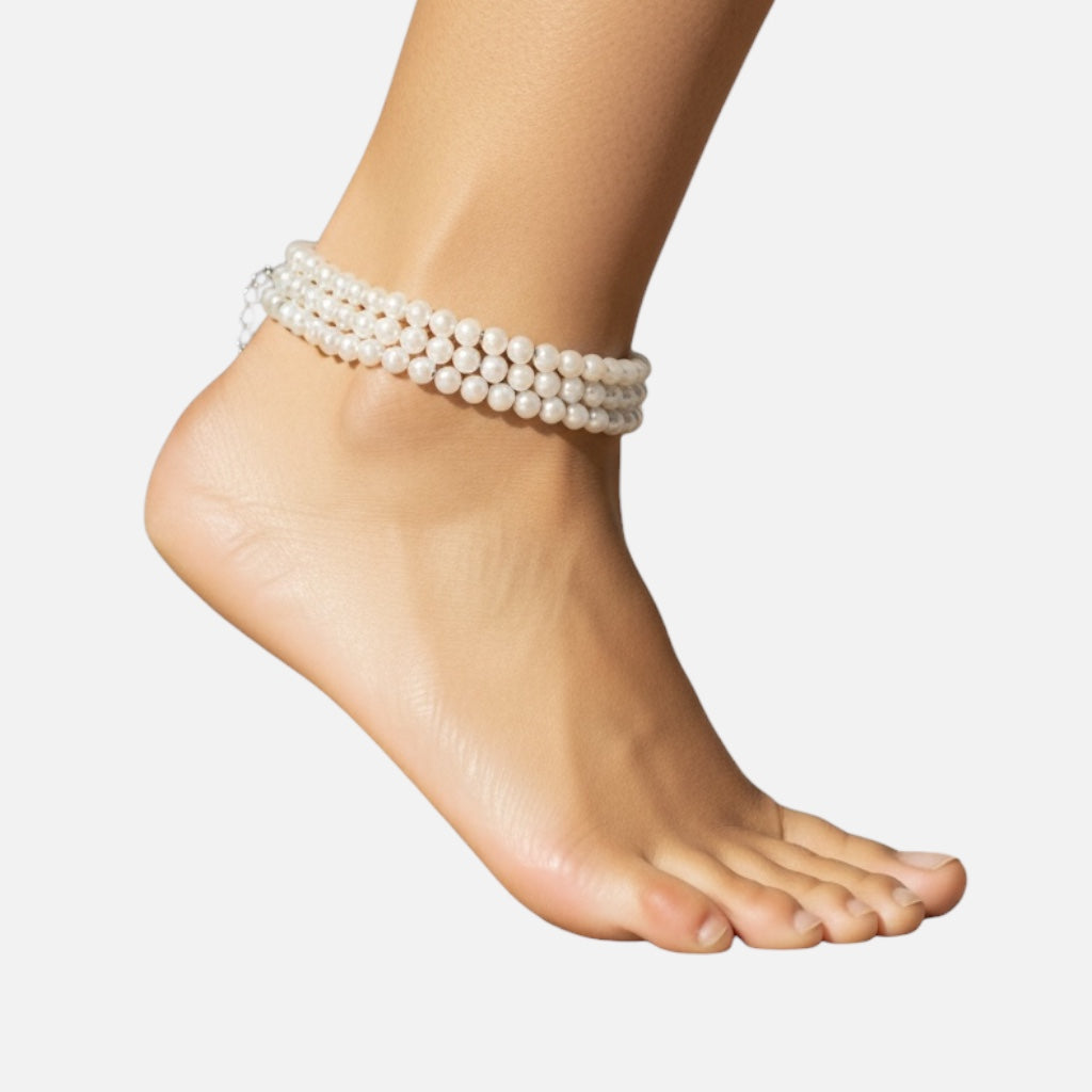 Tobilleras con cadena de perlas y borlas de varias capas