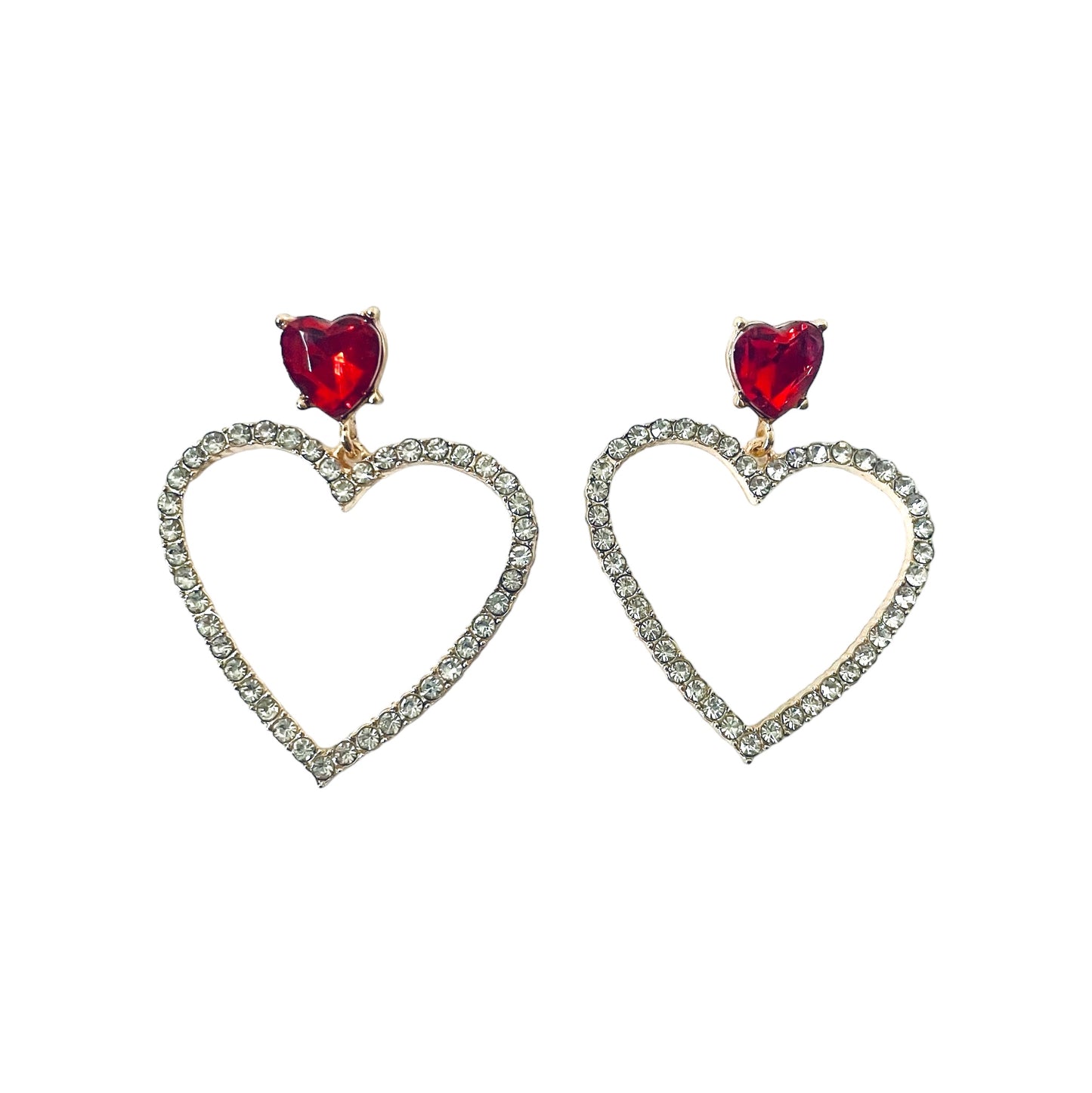 Pendientes colgantes con forma de corazón hueco y diamantes de imitación