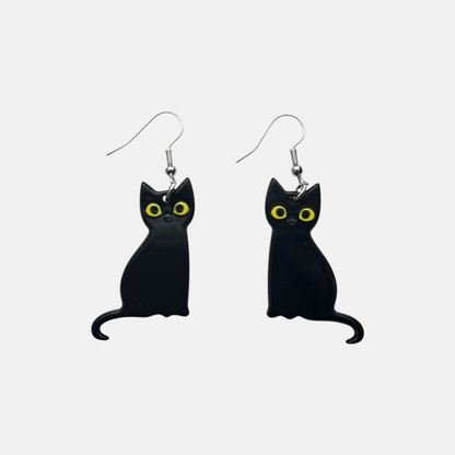 Small Black Cat Drop Earring