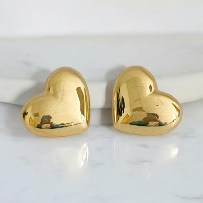 Polished Gold Heart Stud Earrings
