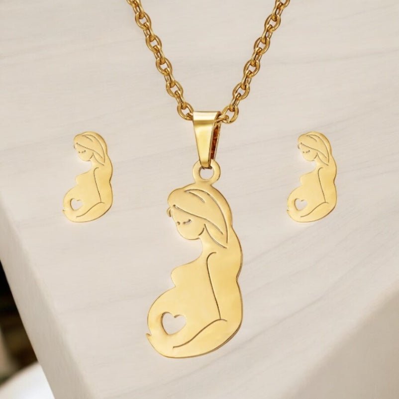 Hermoso conjunto de pendientes y collar para futura mamá