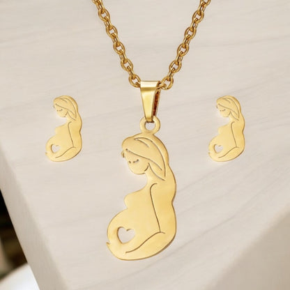Hermoso conjunto de pendientes y collar para futura mamá