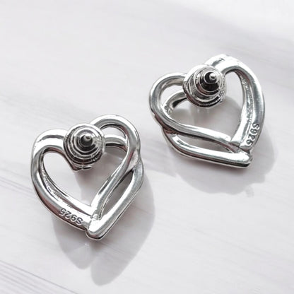 Pendiente de botón con forma de corazón en plata de ley 925