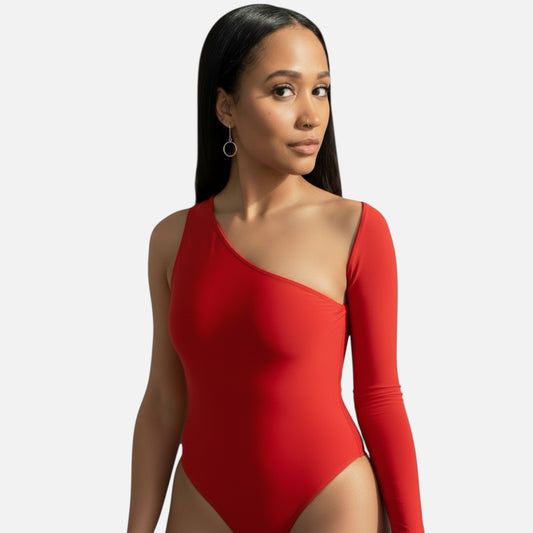 One Shoulder Women Irregular Bodysuit