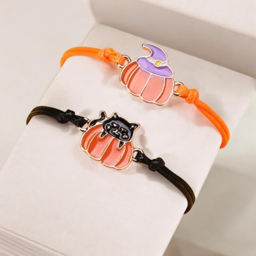 Pumpkin Hat and Cat Bracelet Set