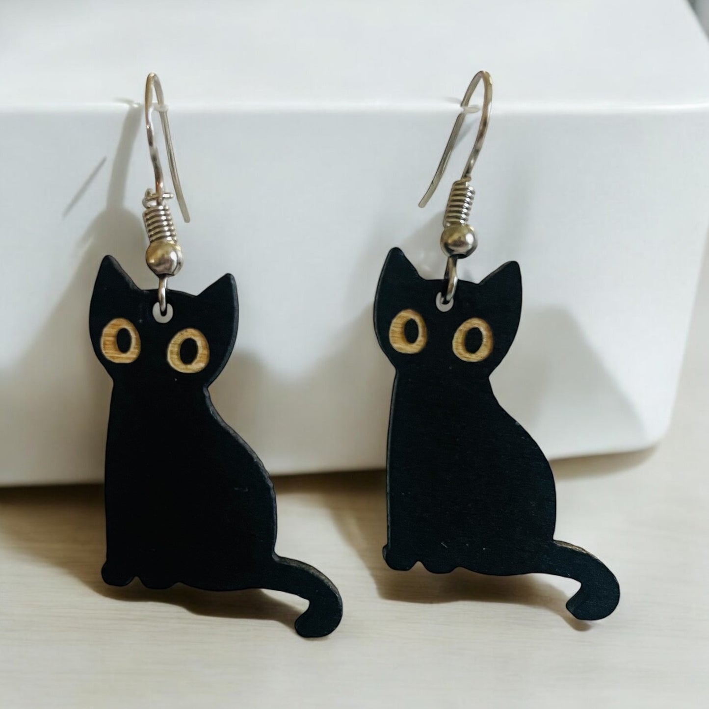 Small Black Cat Drop Earring