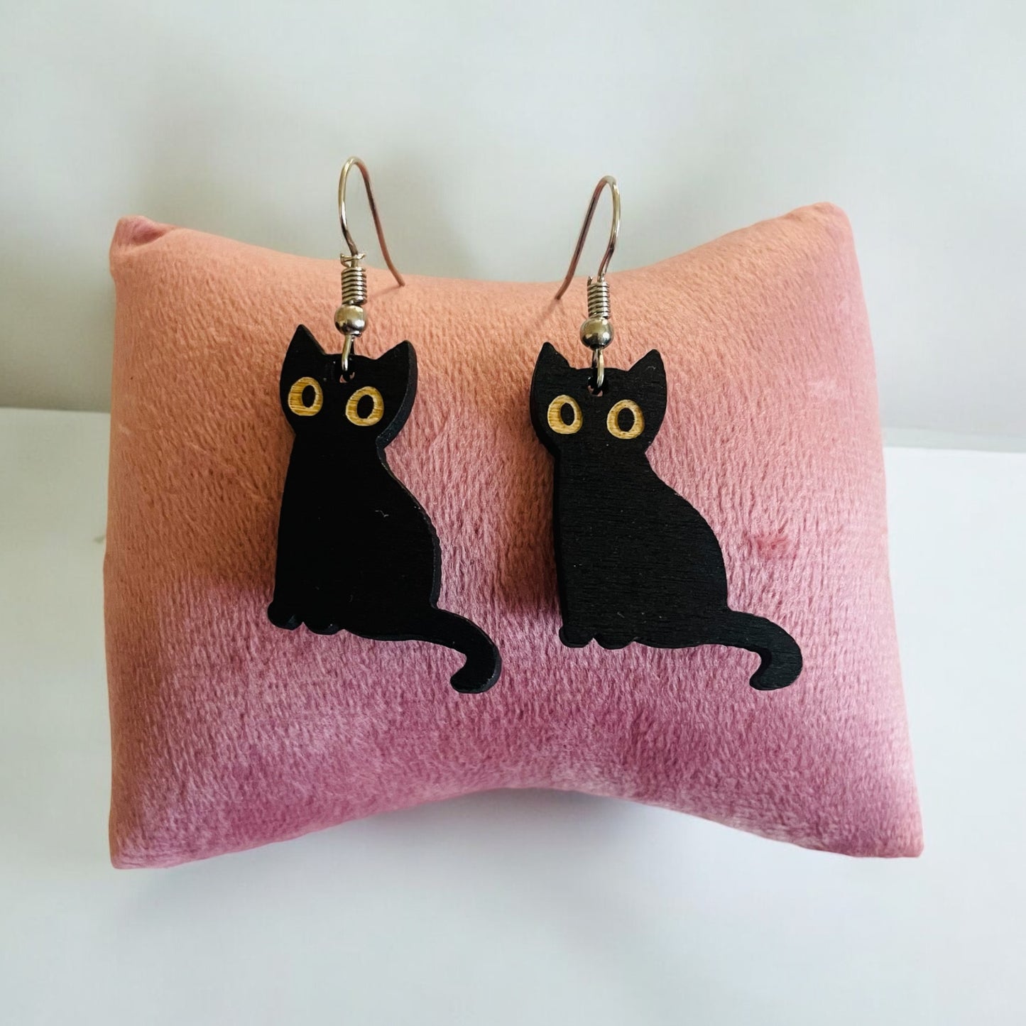Small Black Cat Drop Earring