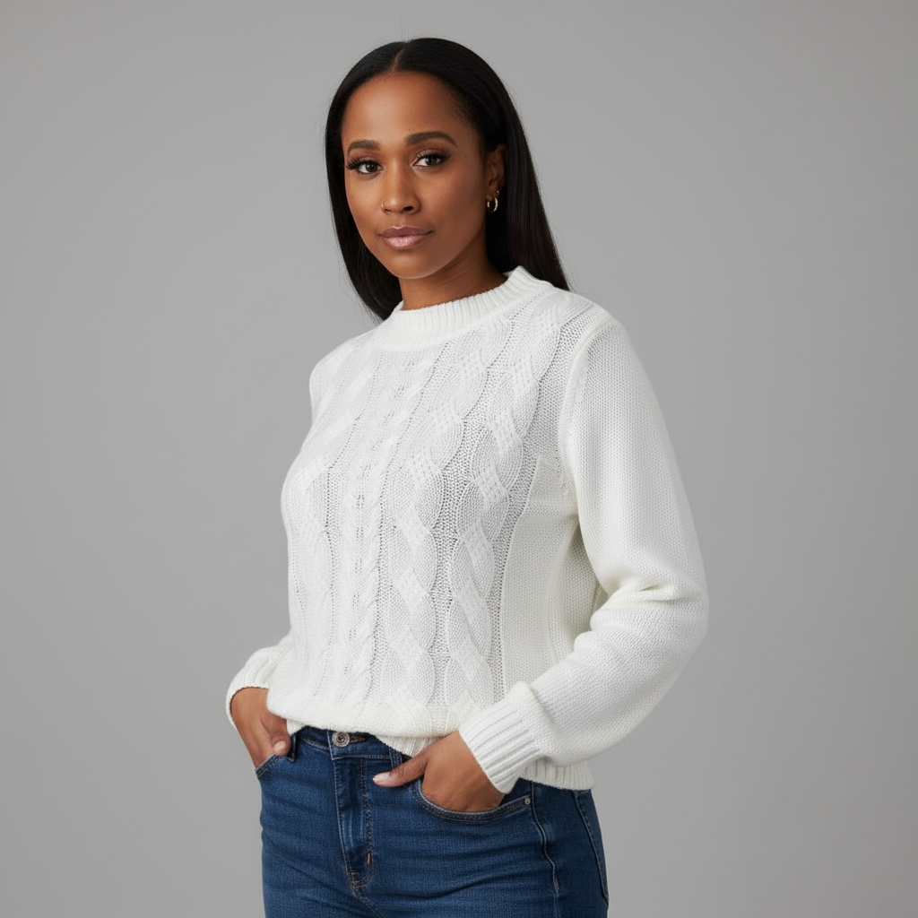 Suéter de punto de color crema con mangas largas