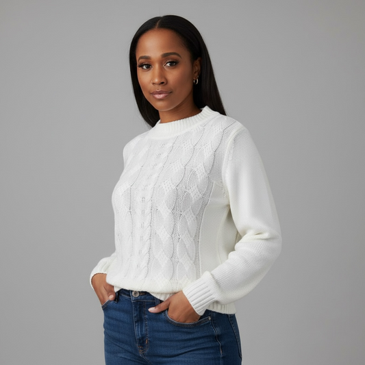 Pull Over Cream Knit Long Sleeve Sweater