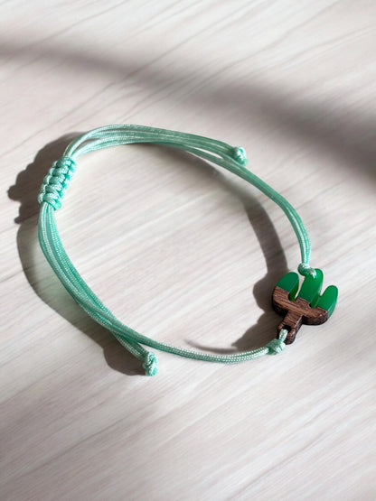 Boho Wooden Cactus Rope Bracelet