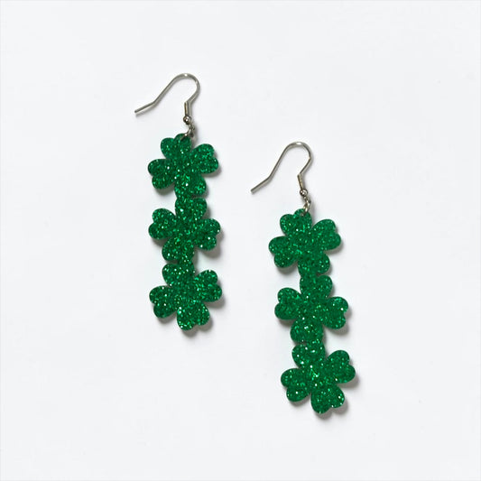 Glitter Shamrock Acrylic Dangle Earrings