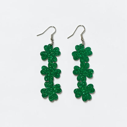 Glitter Shamrock Acrylic Dangle Earrings