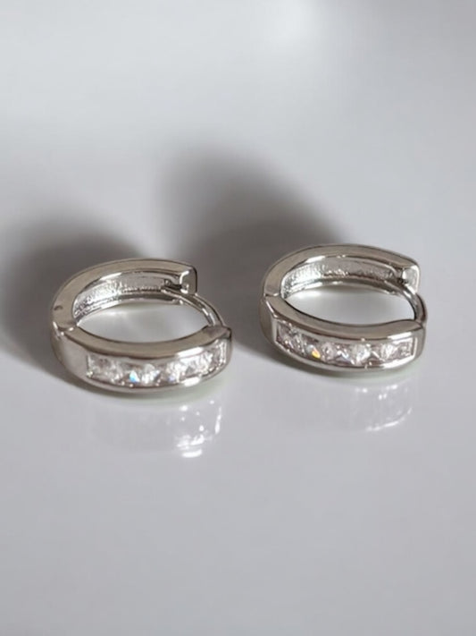 Women 10mm Circle CZ Zircon Hoop Earrings