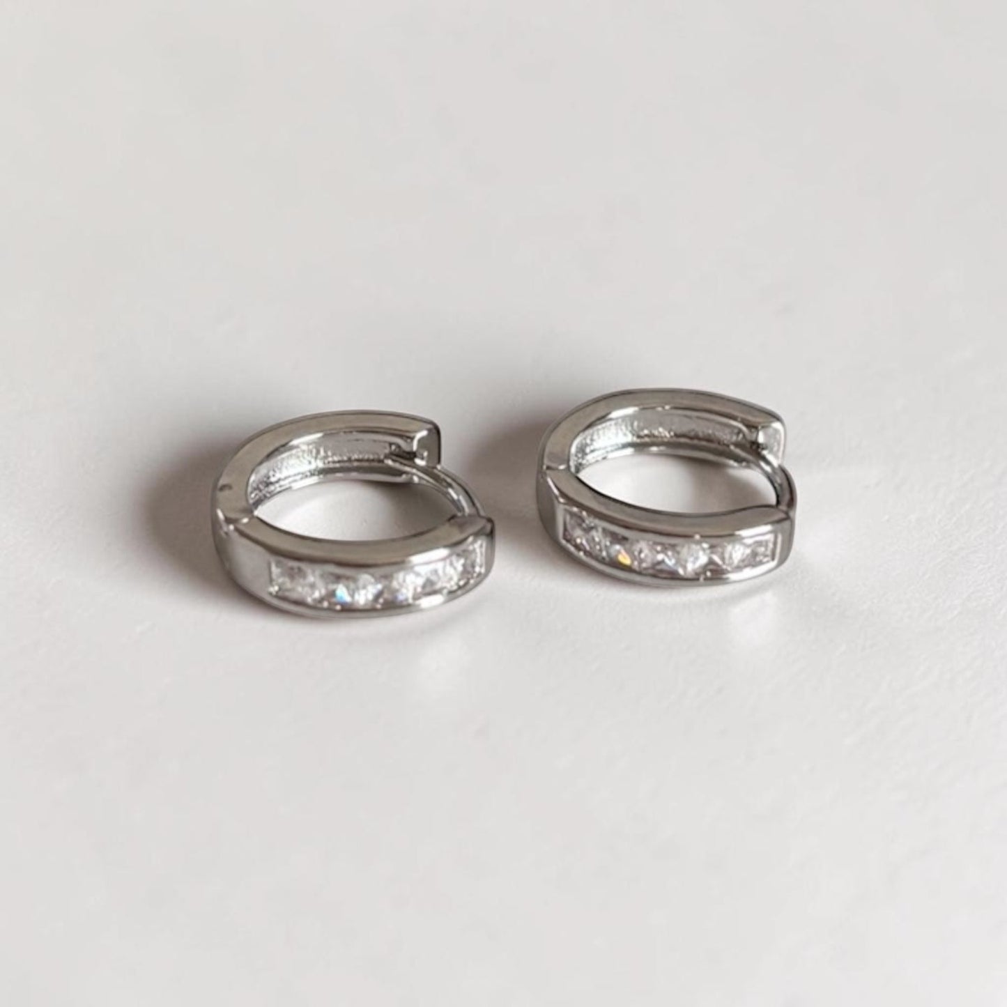Small Silver Zircon Hoop Earrings