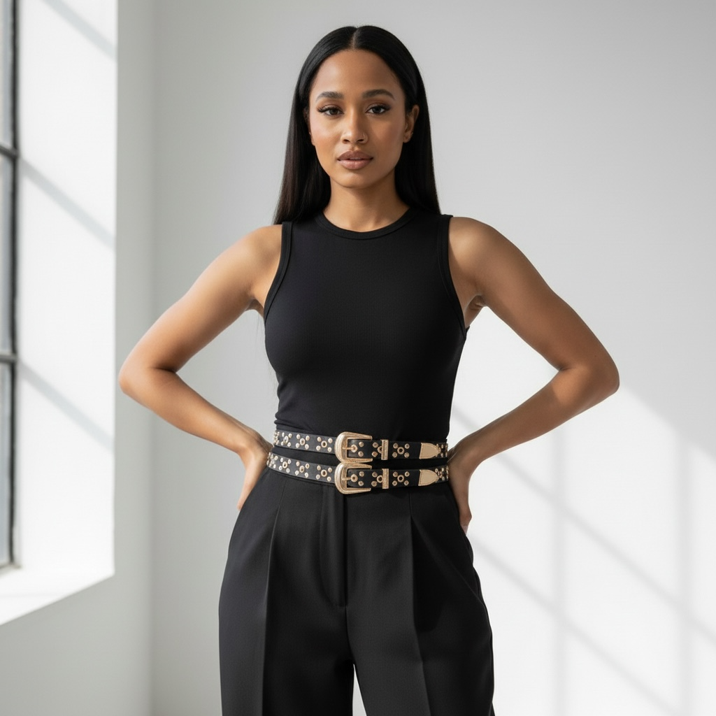 Studded Two In One Waist Belt
