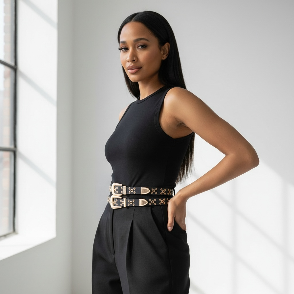 Studded Two In One Waist Belt