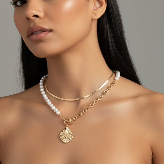Hammered Toggle Beaded Chain Necklace