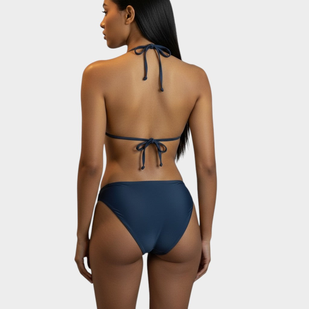 V Neck Women Navy Blue Halter Swimsuit