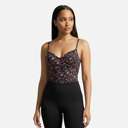 Black Boho Floral Spaghetti Strap Bodysuit