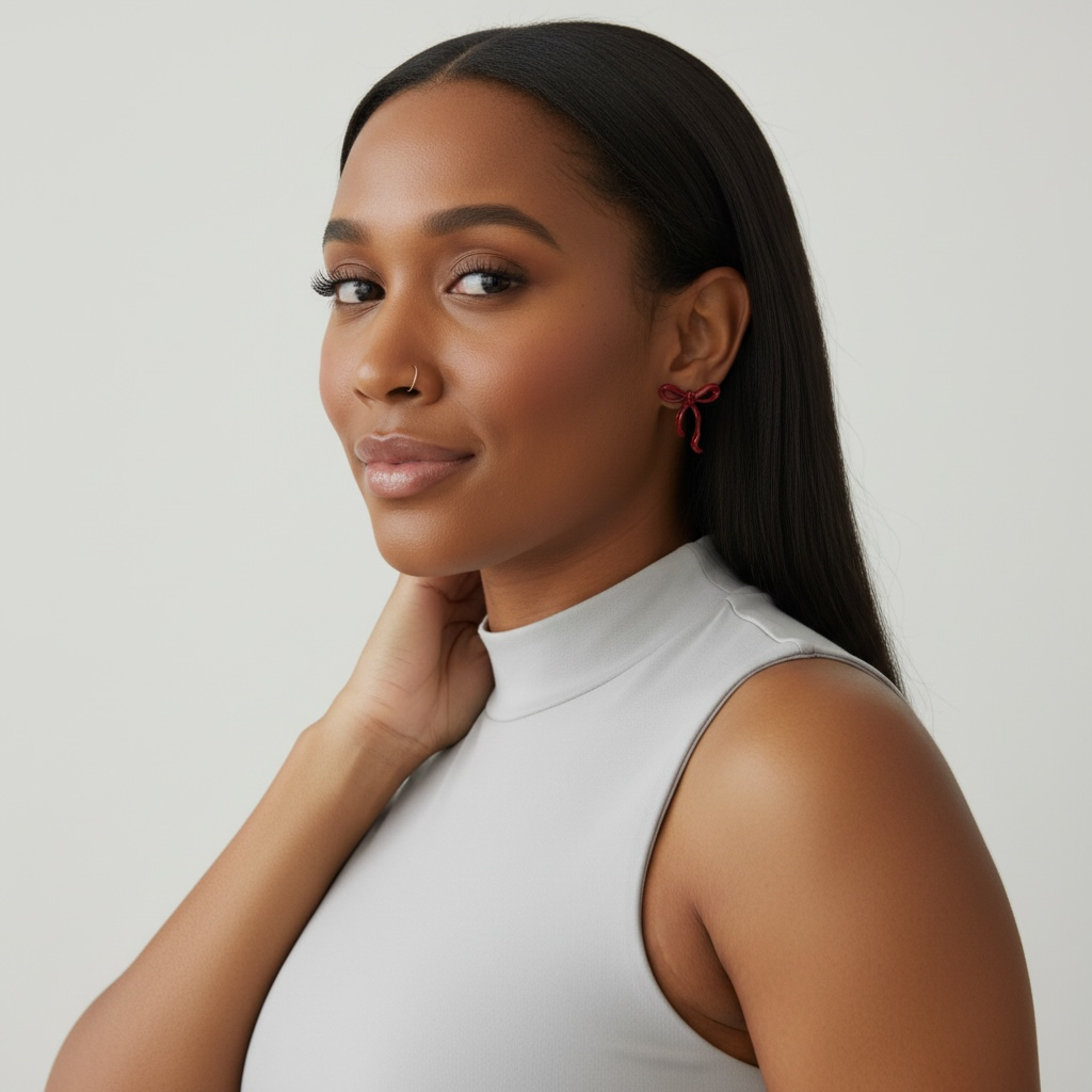 Burgundy Bowknot Stud Earrings