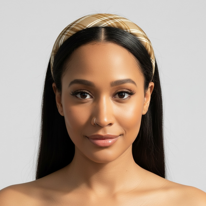 Khaki Plaid Padded Headband
