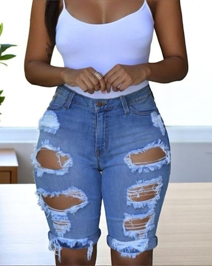 Blue Denim Women Bermuda Shorts
