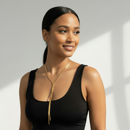 Flat Snake Long Gold Chain Necklace