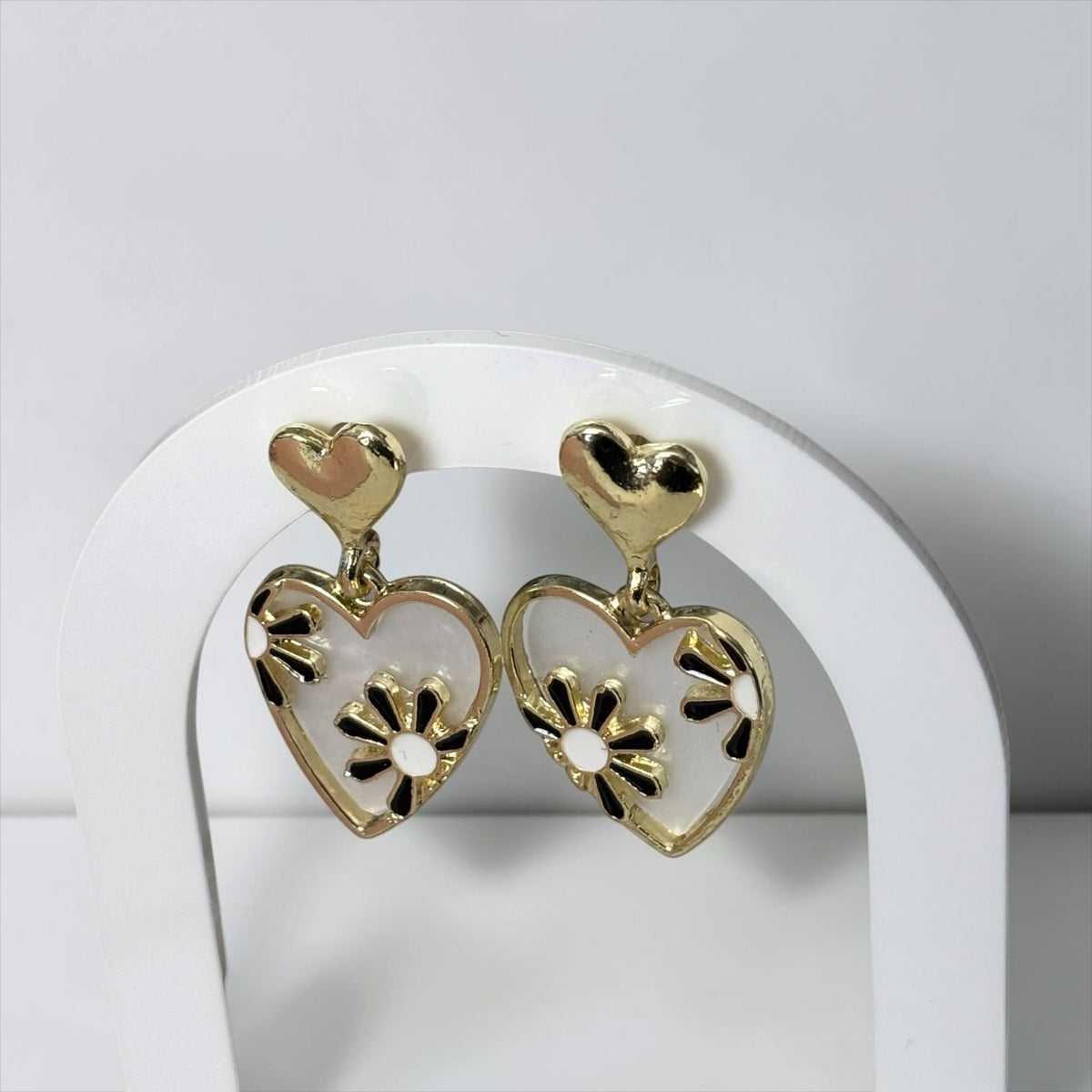 Ivory Floral Heart Drop Earrings