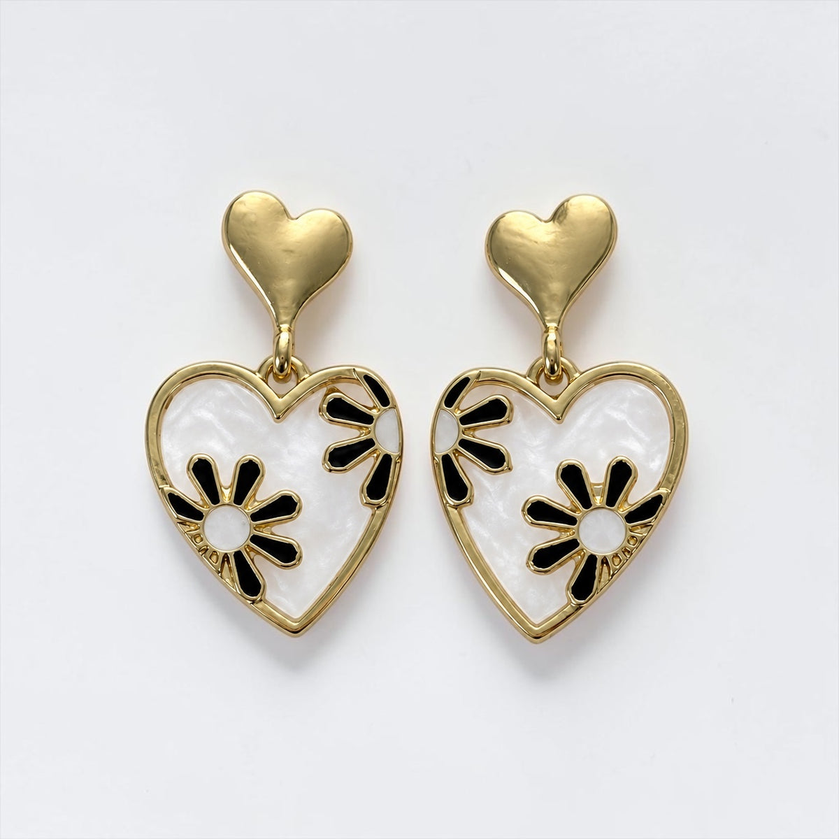 Ivory Floral Heart Drop Earrings