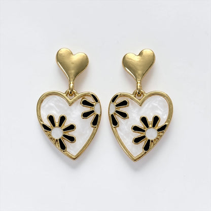 Ivory Floral Heart Drop Earrings