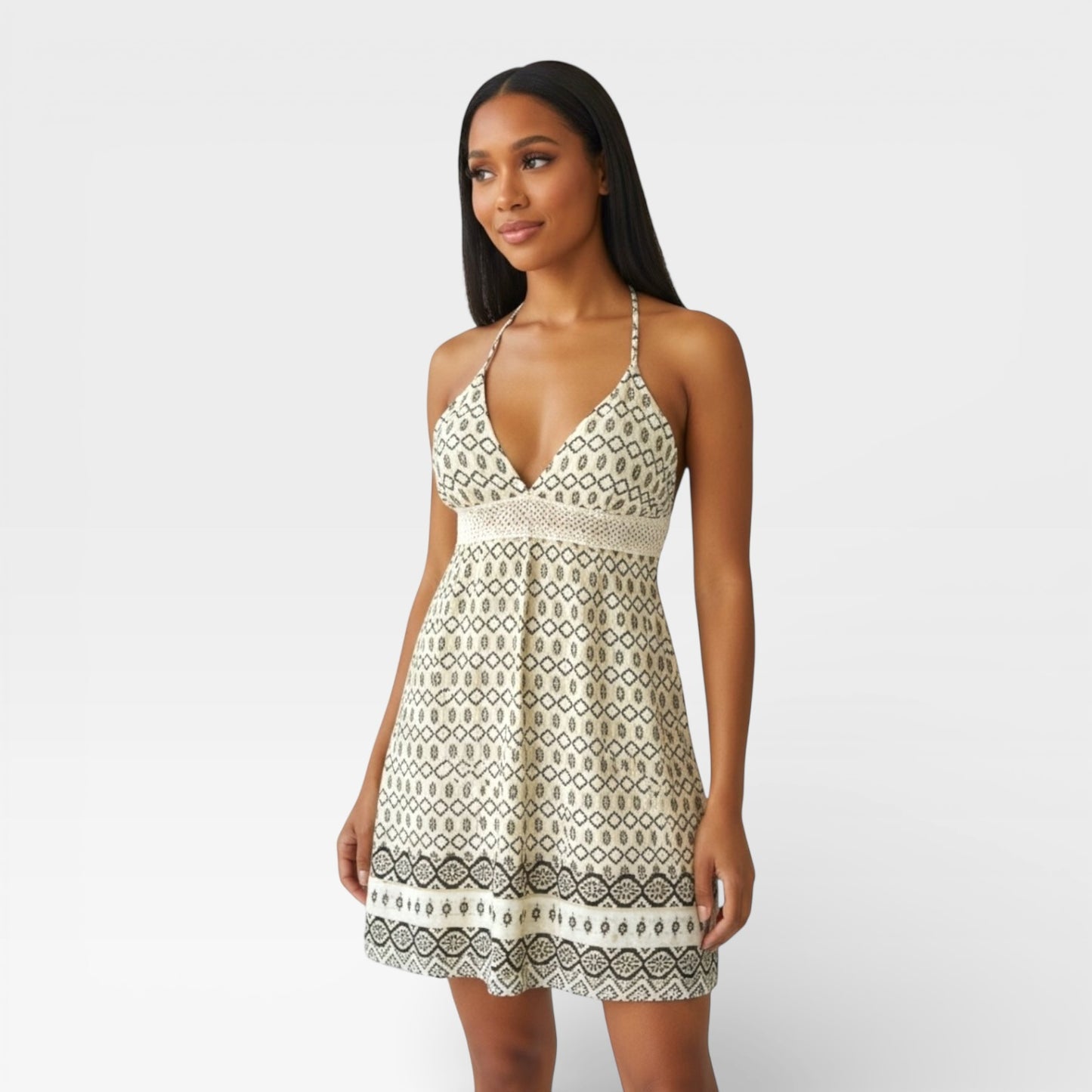 Vestido corto bohemio informal color beige para mujer