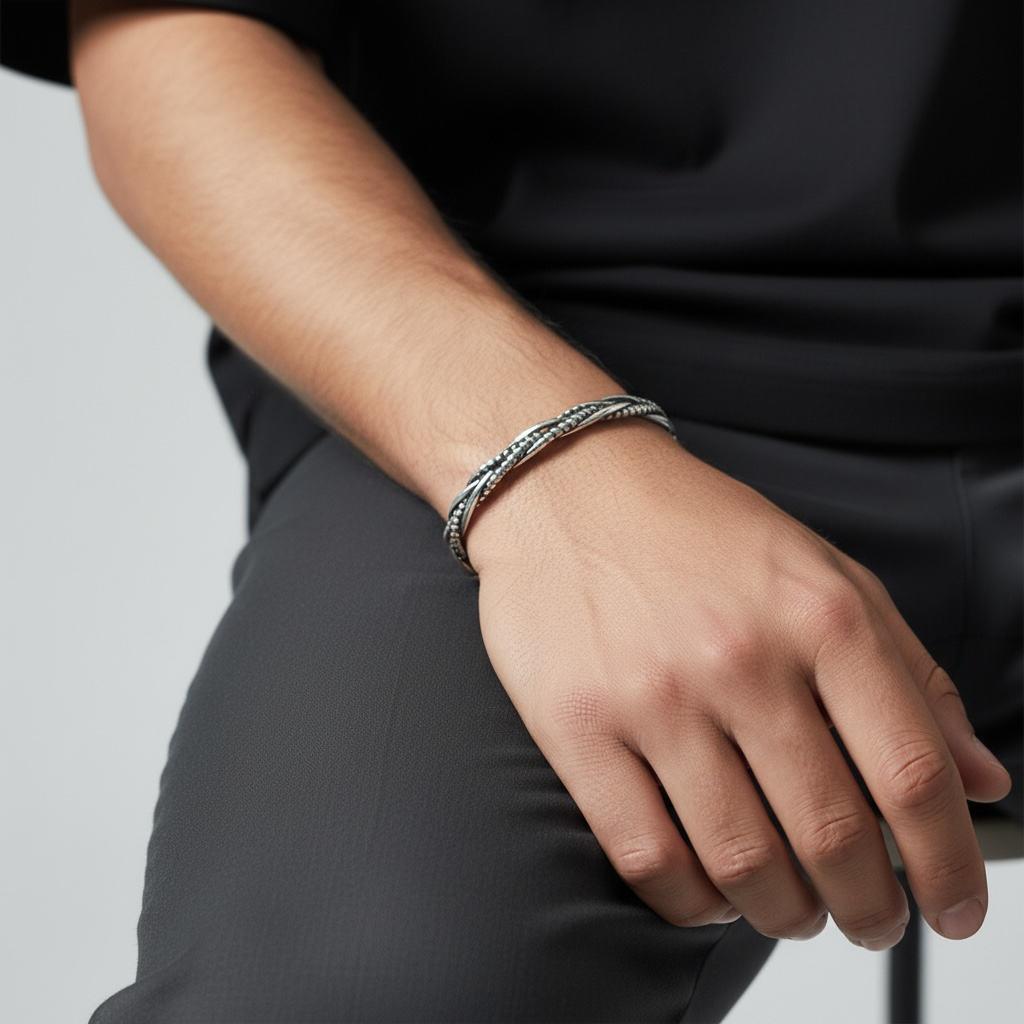 Twisted Open Bangle Men Bracelet