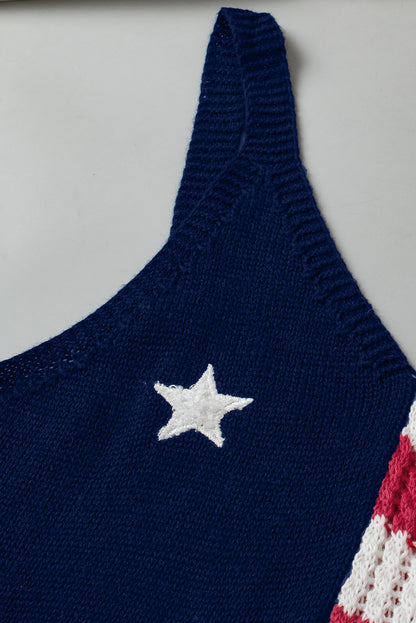Camiseta de punto con estampado de bandera de estrellas y rayas rojas