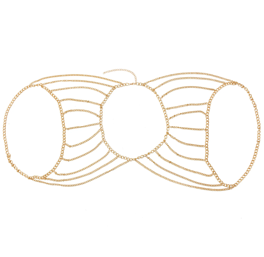 Cadena elegante con cuerpo de metal dorado de múltiples capas