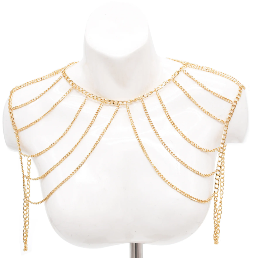 Cadena elegante con cuerpo de metal dorado de múltiples capas