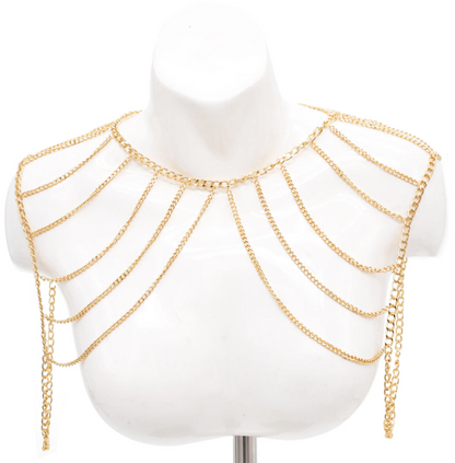 Cadena elegante con cuerpo de metal dorado de múltiples capas