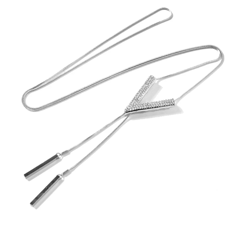 V Shape Silver Long Necklace