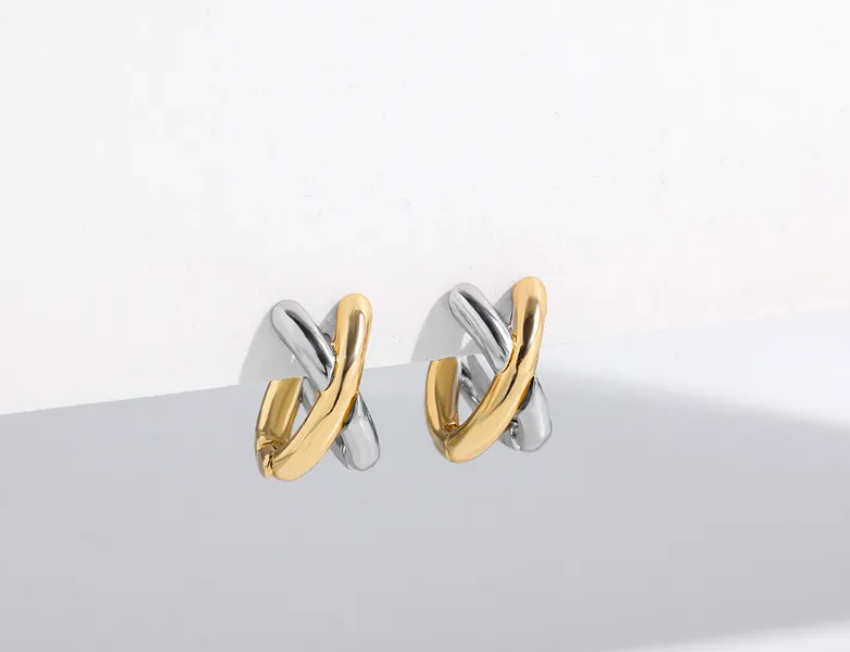 Gold & Silver Color Block Stud Earrings
