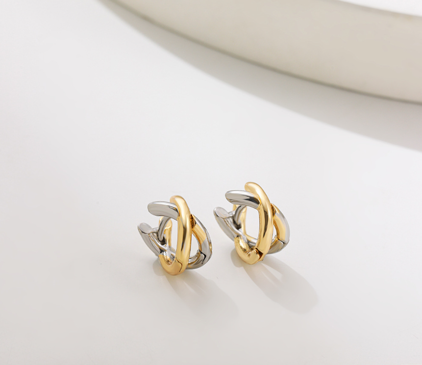 Gold & Silver Color Block Stud Earrings