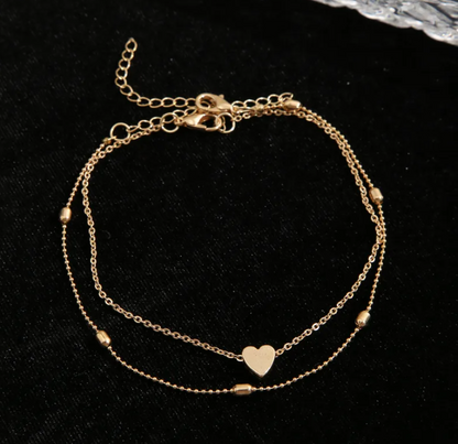 Double Layer Heart Gold Anklet