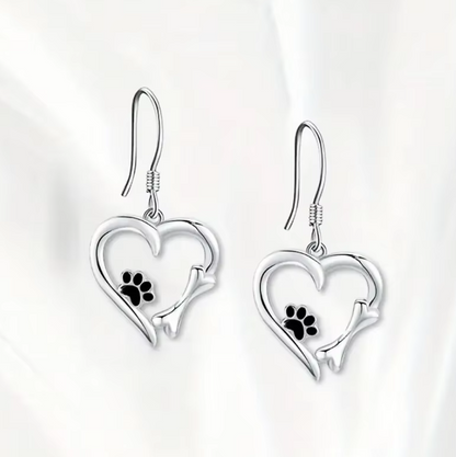 Dog Footprint Heart Drop Earring