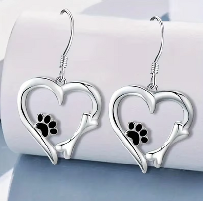 Dog Footprint Heart Drop Earring