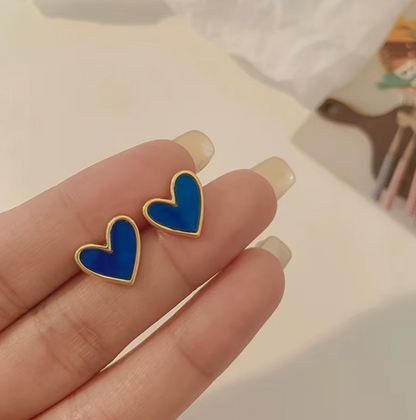 Small Dark Blue Heart Earring