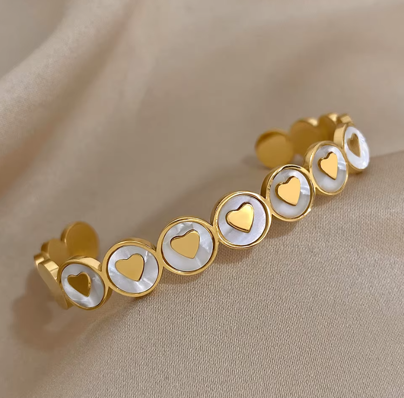 Gold Hearts Stainless Steel Cuff